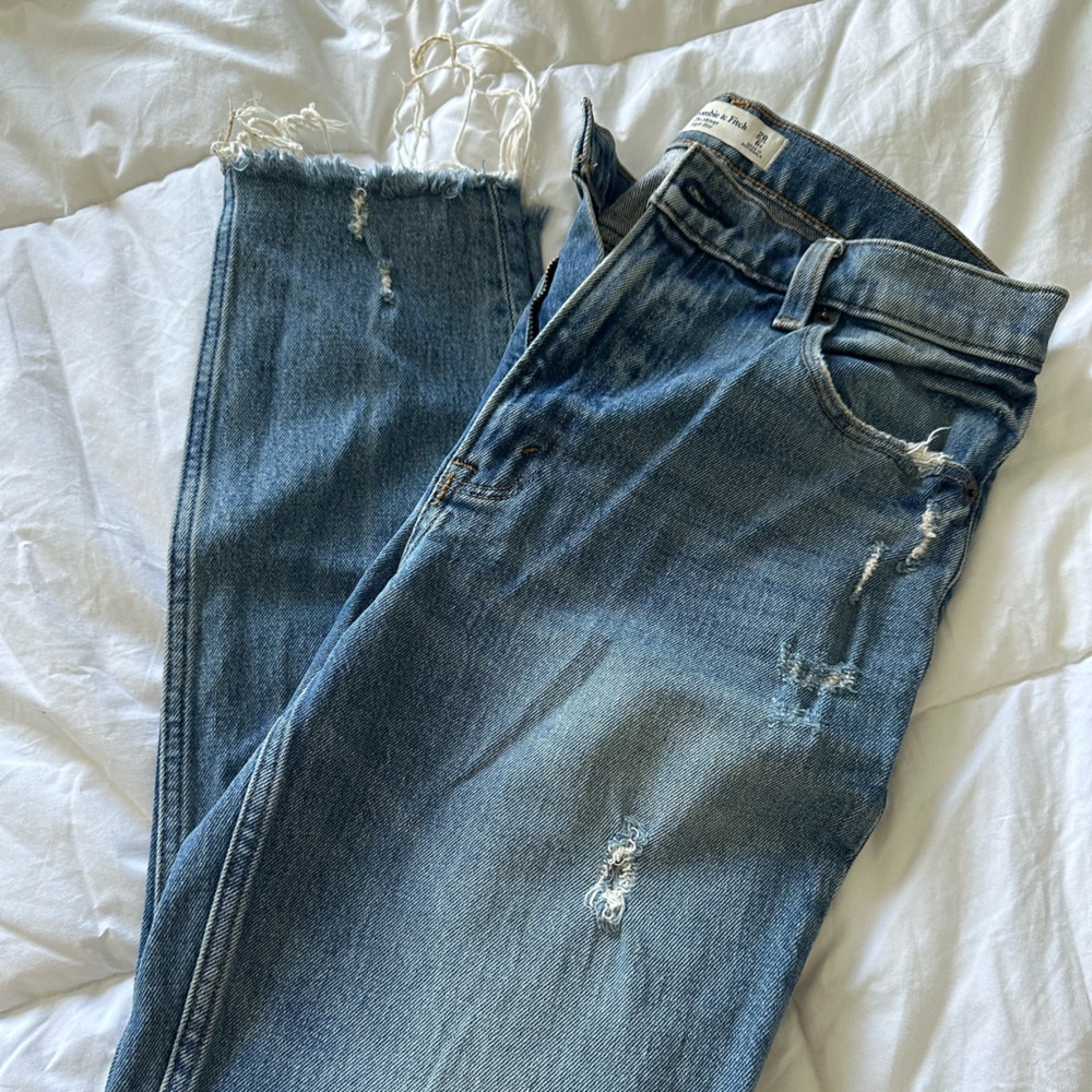 Abercrombie & Fitch Blue Straight Jeans with Distressed Details